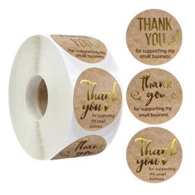 500 Pcs Gold Foil Thank You For Supporting My Business Stickers Kraft Paper 3 Patterns Stickers Baking Seals Labels, 1 Roll