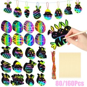 80 Sheets Easter Scratch Card Paper, With Colored Rope And Bamboo Pen, Colorful Scratch-off Painting, Rabbit And Carrot, Gift Packaging Tag