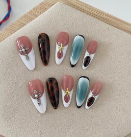 Autumn And Winter Blooming Hand-painted Maillard White Elegant High-end Long Handmade Wear Manicure (Option: Almond-XS)