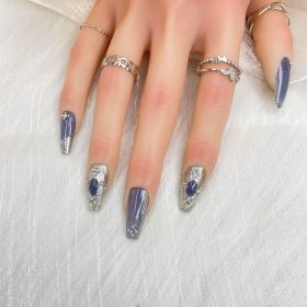 GGDDSHA 10pcs Press On Nails Long Coffin Fake NailsFashion Rhinestone Design Art Charms For WomenHandmade Nail Art Manicure Gradient,Mercury Veil (Option: M)