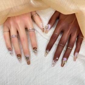 GGDDSHA Handmade Press On Nails, Luxury & Custom FakeNails 3D Handmade Reusable UV Finished False Nails, HandPainted Nail,Ivory Filigree (Option: M)